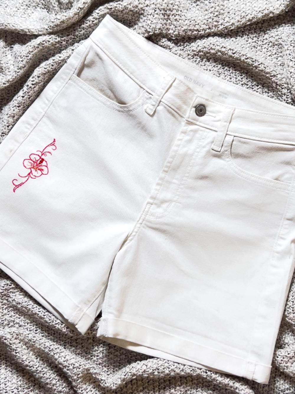 Tropical White Jean Shorts